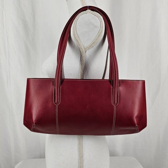 LANCEL WOMEN'S RED LEATHER - CREAM LINER TOP HANDLE HANDBAG W/ DUST BAG 15" x 7" - Picture 15 of 16